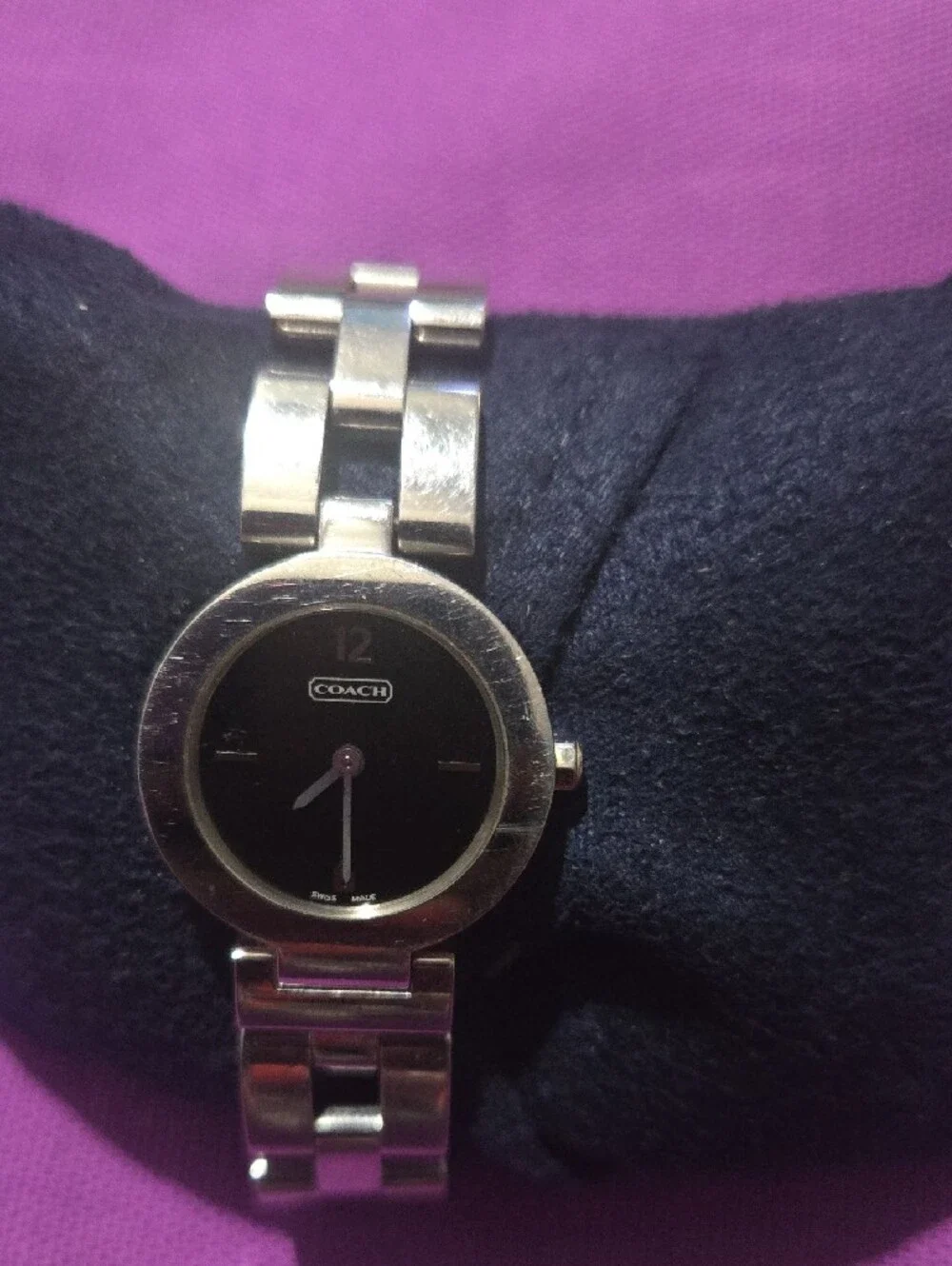 Coach Silver-Tone Bracelet Watch with Black Dial